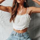 Ruffle Trim Ruched Cropped Camisole Top