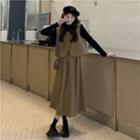 Asymmetrical Vest / Long-sleeve Top / A-line Skirt
