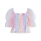 Puff-sleeve Iridescent Top Pink - One Size