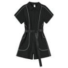 Contrast Trim Short-sleeve Zip-up Playsuit