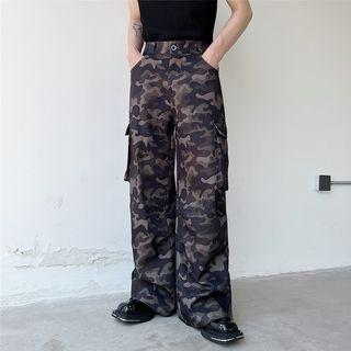 Camouflage-print Straight Leg Pants