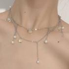 Freshwater Pearl Faux Crystal Fringed Alloy Choker Y-295 - Silver - One Size