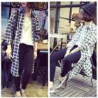 3/4-sleeve Long Plaid Shirt