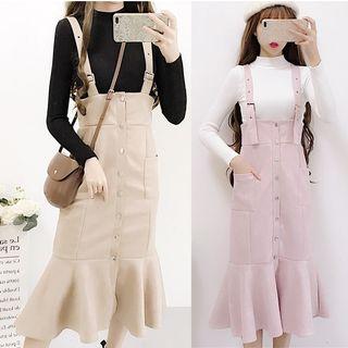 Ruffle Hem Jumper Dress / Long Sleeve Ribbed Knit Top