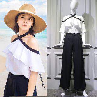 Halter Ruffle Top / Wide-leg Pants