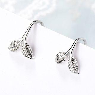 925 Sterling Silver Leaf Earring 1 Pair - Leaf Hook Earring - Silver - One Size
