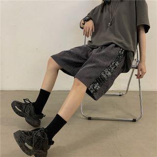 Paisley Print Panel Corduroy Straight Leg Shorts