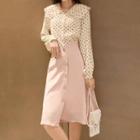 Set: Dotted Blouse + High-waist A-line Skirt