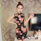 Sleeveless Mini Floral Sheath Qipao