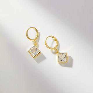 Square Rhinestone Alloy Dangle Earring 1 Pair - Dangle Earring - Rhombus - Gold - One Size