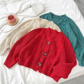 Single-breasted Cable-knit Long-sleeve Cardigan
