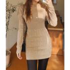 Button-trim Cable-knit Minidress Beige - One Size