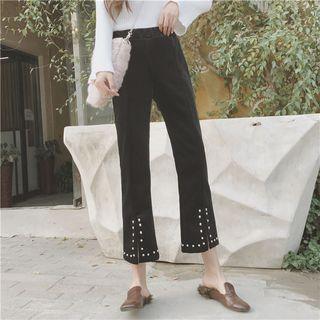 Studded Slit Boot-cut Pants