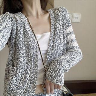 Contrast Striped V-neck Knit Cardigan As Shown In Figure - One Size
