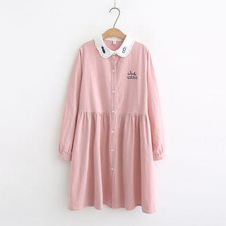Lettering Long-sleeve Midi A-line Dress