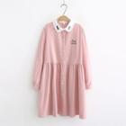 Lettering Long-sleeve Midi A-line Dress