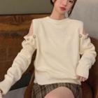 Round-neck Botton Off-shoulder Sweater