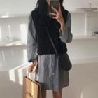 Striped Shirt Dress / Knit Vest / Set