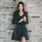 Stripe V-neck Asymmetric Shirtdress