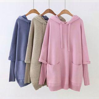 Mock Two Piece Hooded Knit Dress