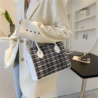 Tweed Square Tote Bag With Shoulder Strap