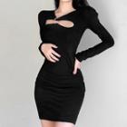 Hoop Cutout-front Shirred Minidress Black - One Size