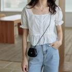 Short-sleeve Eyelet Lace Cropped Blouse White - One Size