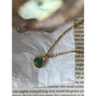 Faux Gemstone Pendant Stainless Steel Necklace 1 Pc - Green Faux Gemstone - Gold - One Size