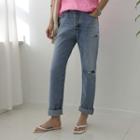 Button-fly Distressed Baggy Jeans