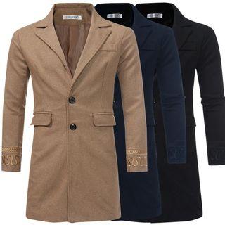 Notched-lapel Double Button Embroidered Cuff Coat