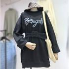 Lettering Long Pullover With Belt