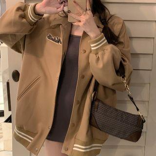 Lettering Baseball Jacket Lettering - Khaki - One Size
