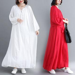 Lace-up Long-sleeve Maxi Dress