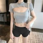 Short-sleeve Cut-out Lace-up Cropped Top / Slim-fit Shorts