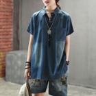 Short-sleeve Denim Top Blue - One Size