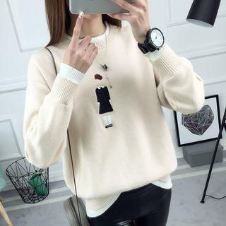 Mock Two-piece Printed Sweater