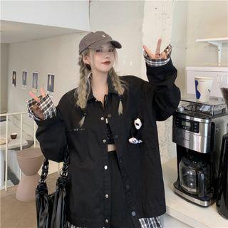 Plaid Panel Cargo Shirt Jacket