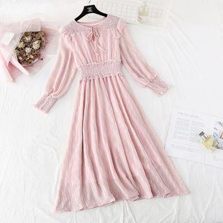 Long-sleeve Printed Chiffon A-line Dress