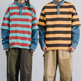 Couple Matching Mock Two-piece Polo Sweatshirt