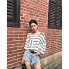 Stripe V-neck Short-sleeve Blouse