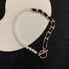 Faux Pearl Hoop And Bar Necklace 1 Pc - Gold - One Size