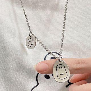Smiley Pendant Stainless Steel Necklace Necklace - Stainless Steel- Silver - One Size