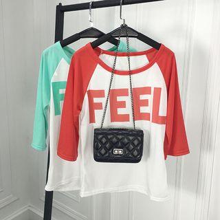 Lettering Raglan 3/4-sleeve T-shirt