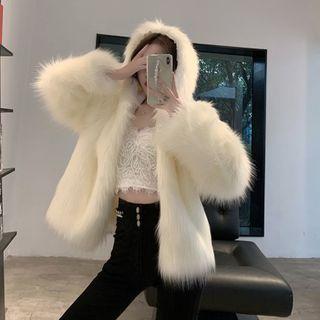 Fluffy Hooded Jacket / Spaghetti Strap Top