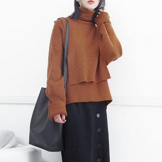 Mock Two-neck Turtleneck Knit Sweater