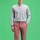 Long-sleeve Mandarin-collar Check Shirt