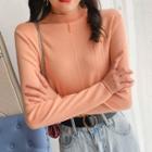 Mock-turtleneck Button Detail Knit Top
