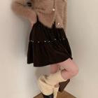 Beaded Tiered Mini A-line Skirt Coffee - One Size