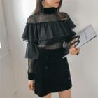 Set: Ruffled Tulle Top + Mini Velvet Skirt