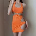 Halter Neck Cut-out Mini Sheath Tank Dress